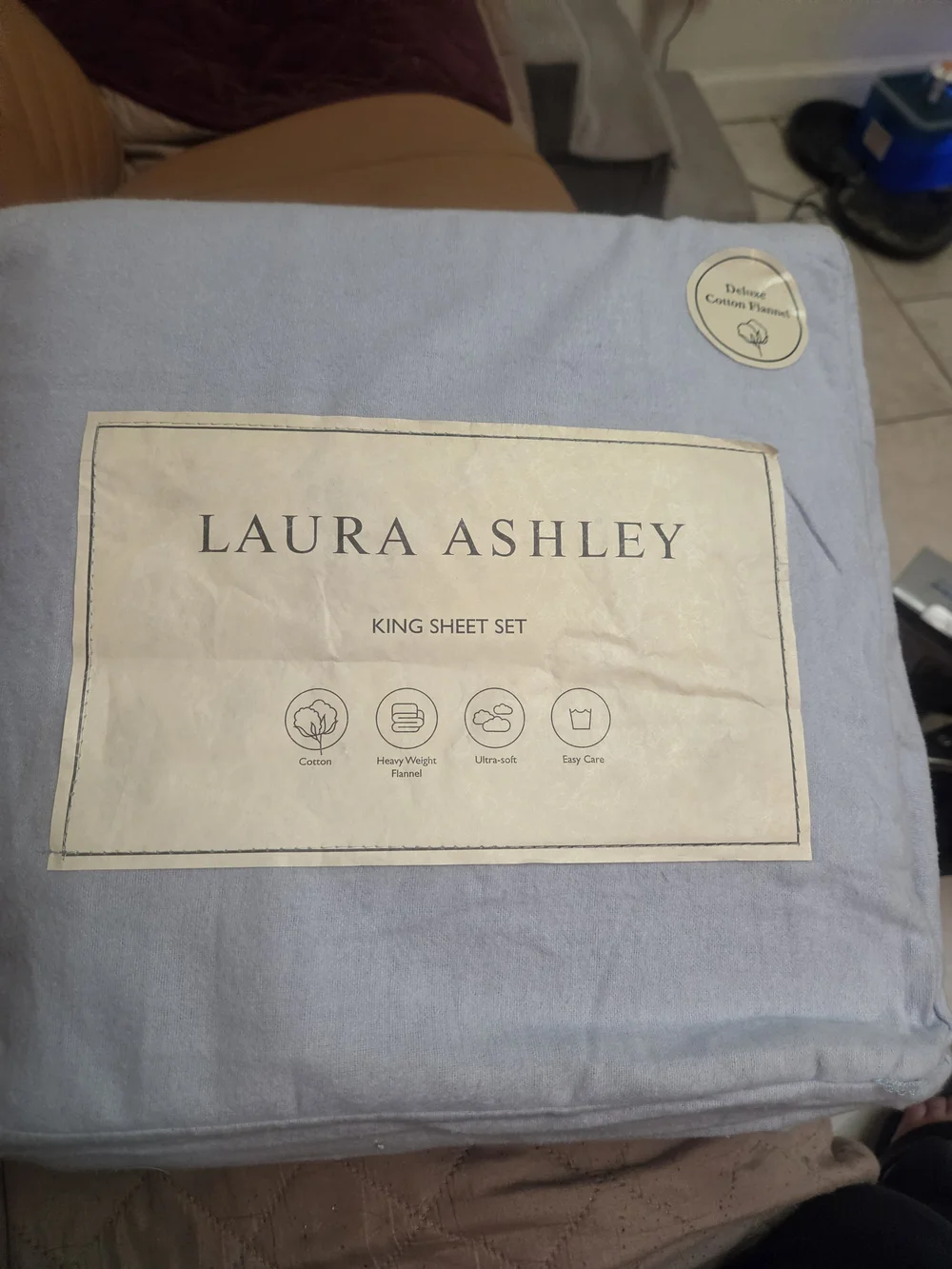 NWT Laura Ashley King Sheet Set - Soft Light Blue-Deluxe Cotton Flannel